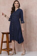 Navy Blue Viscose And Rayon Asymmetric Dress image number 0